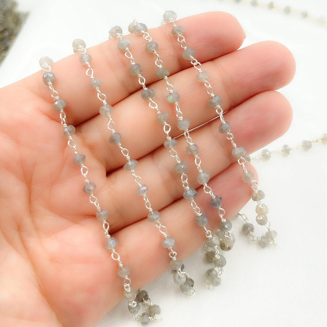Coated Labradorite 925 Sterling Silver Wire Chain.