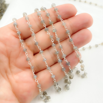 Coated Labradorite 925 Sterling Silver Wire Chain.