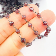 Coated Garnet Moonstone Black Rhodium 925 Sterling Silver Wire Chain