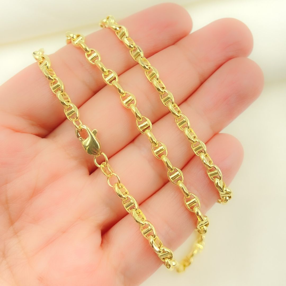 14K Solid Yellow Gold Diamond Cut Marina Style Link Chain