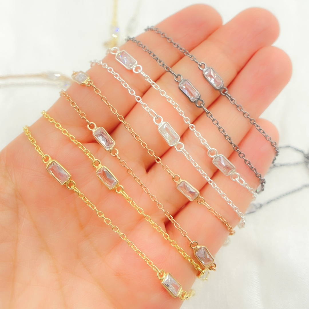 Cubic Zirconia Rectangular Shape Connected Chain