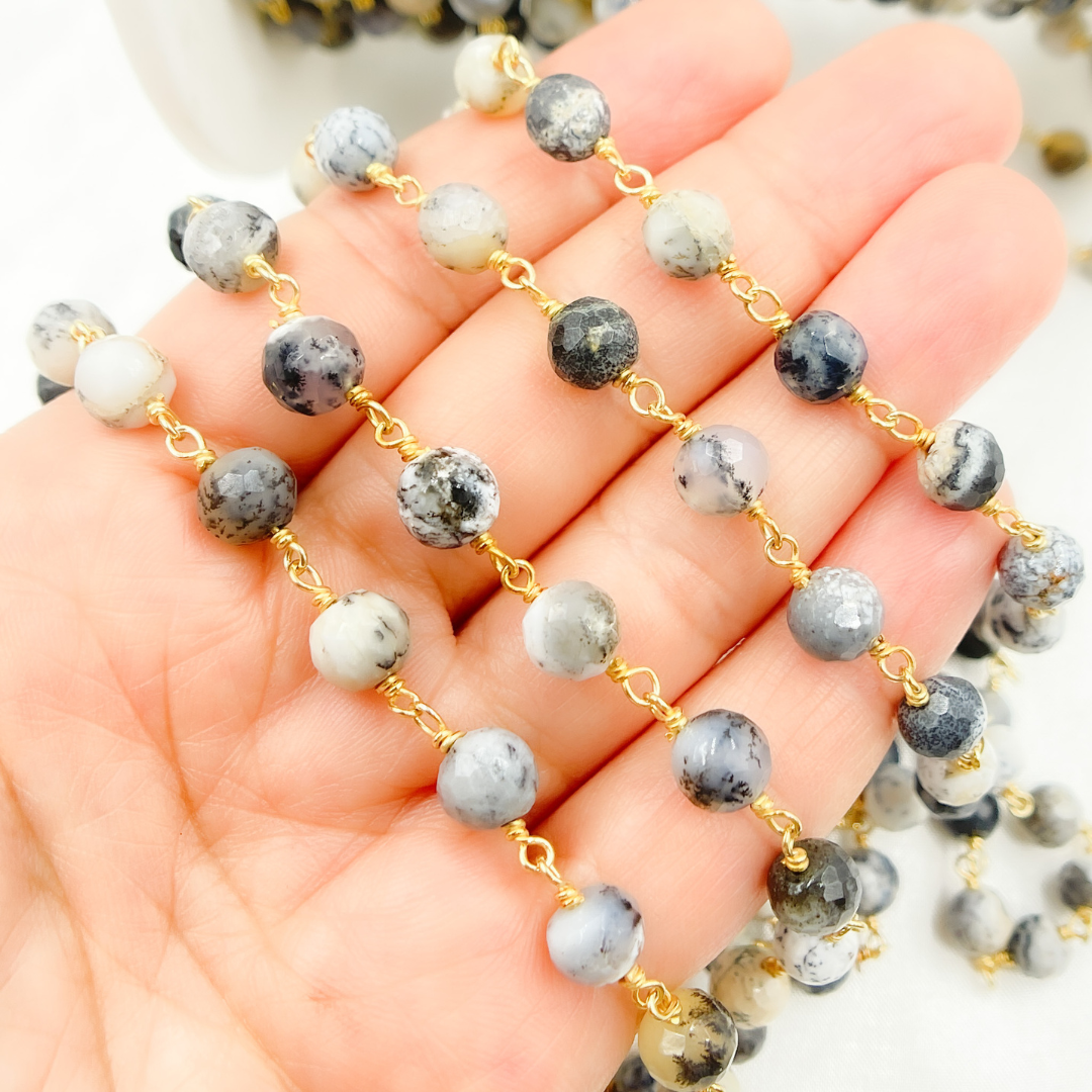 Dendrite Opal Round Shape Gold Plated Wire Chain