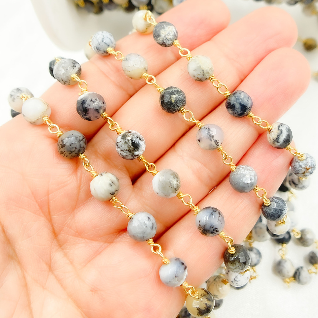 Dendrite Opal Round Shape Gold Plated Wire Chain. DEN8