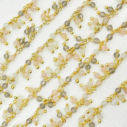 Multi Moonstone Cluster Dangle Gold Plated Wire Chain