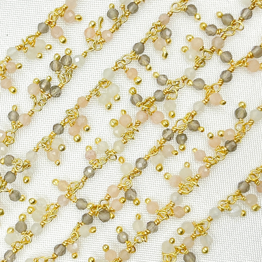 Multi Moonstone Cluster Dangle Gold Plated Wire Chain