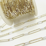 Load image into Gallery viewer, V3GS1. Sterling Silver Smooth &amp; Gold Plated Diamond Cut Paperclip Chain
