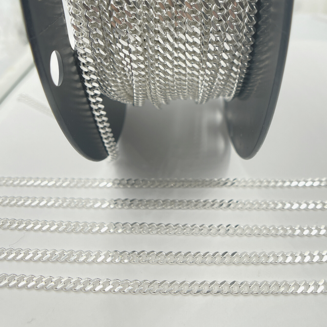 925 Matt Sterling Silver Flat Curb Chain