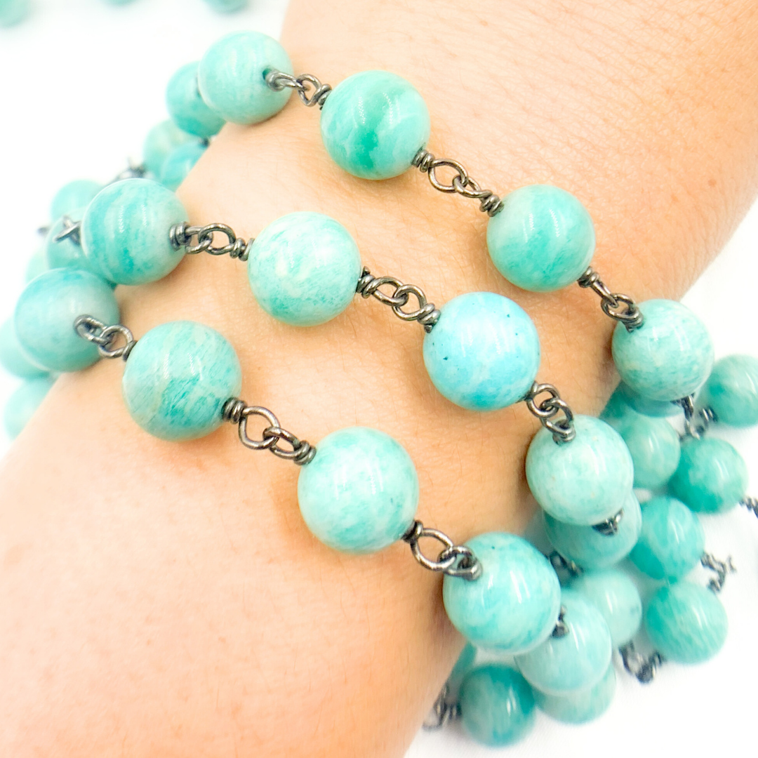 Amazonite Round Shape Oxidized Wire Chain