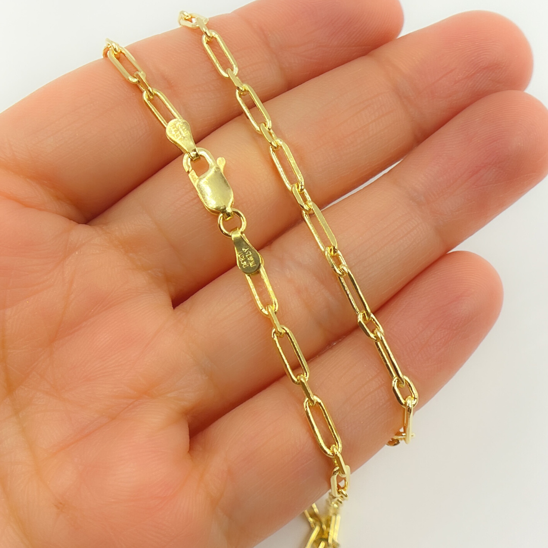 14K Solid Gold Paperclip Diamond Cut Chain