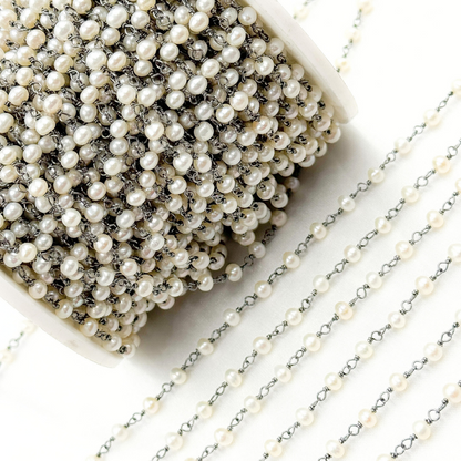 Freshwater Pearl Round Shape Oxidized Wire Chain.