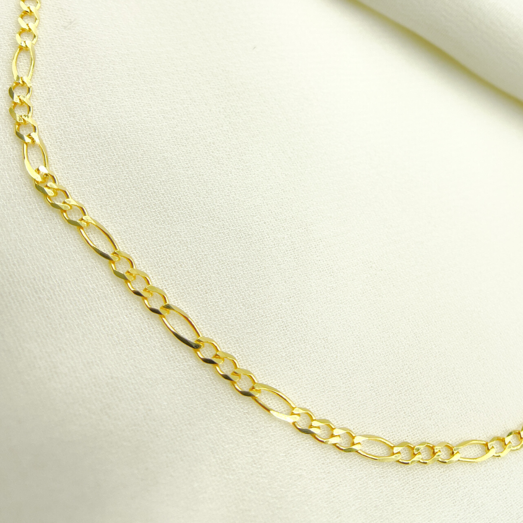 058GL3BPT2A8L001. 14K Solid Gold Flat Figaro Chain