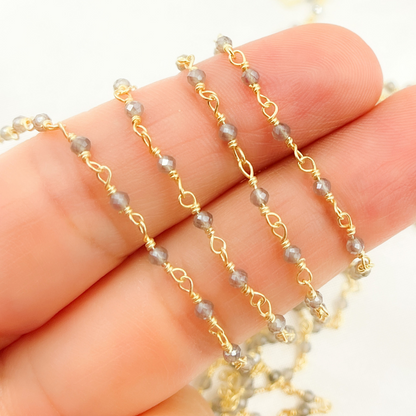 Coated Grey Moonstone Gold Plated Wire Chain.