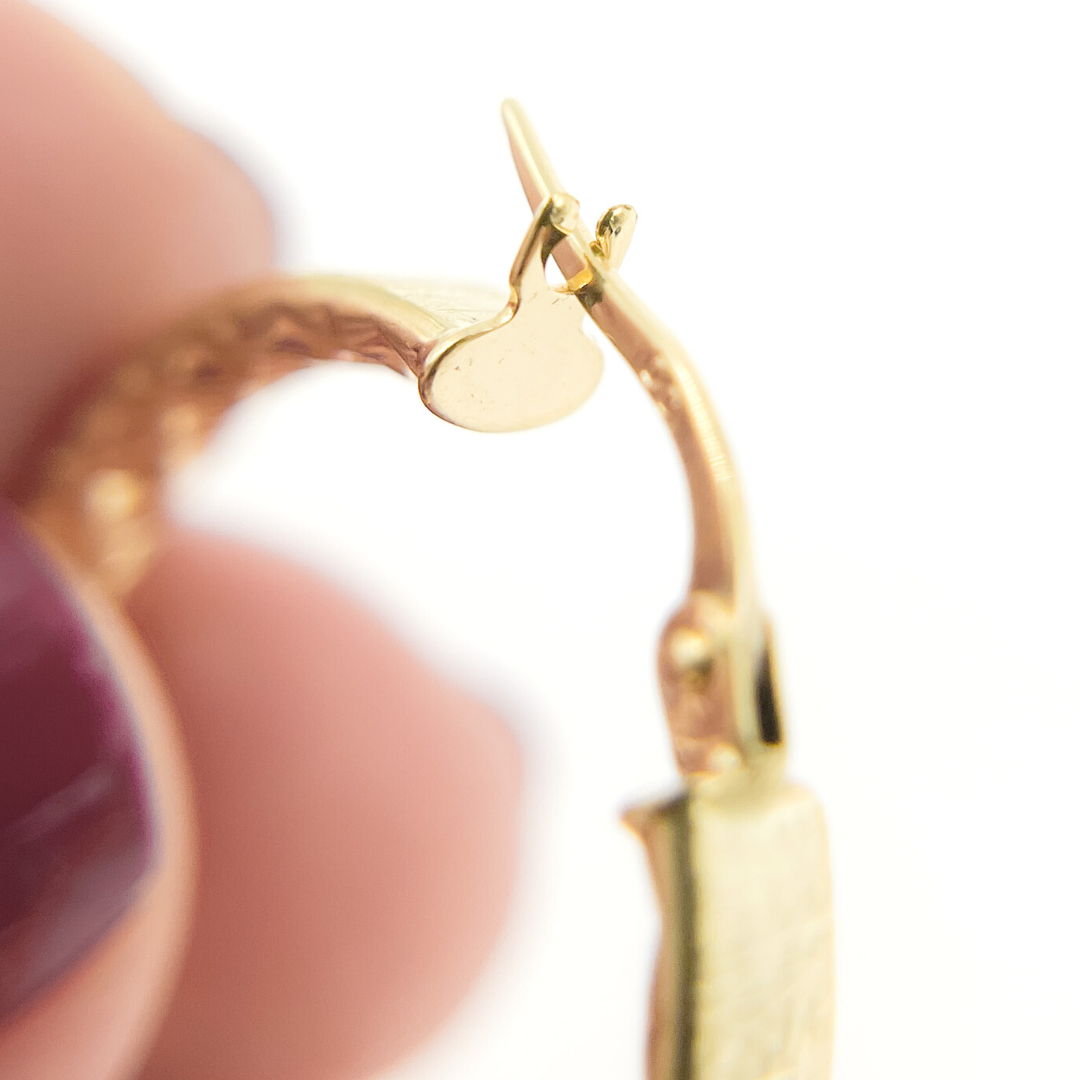 14K Solid Gold Diamond Cut Hoop Earrings with Texture.