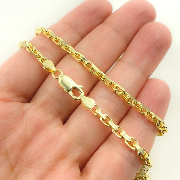 14K Solid Yellow Gold Diamond Cut Box Link Necklace