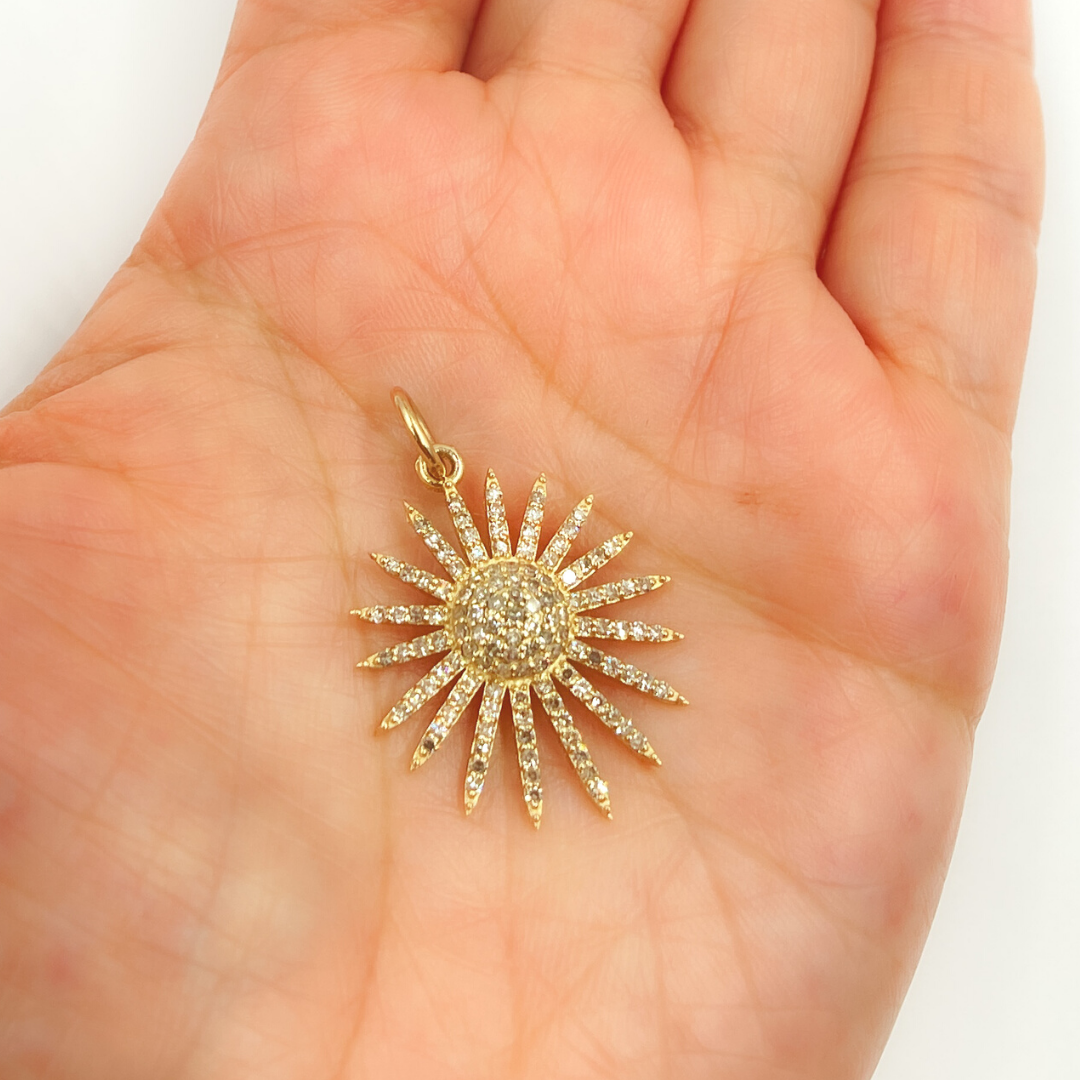 14K Solid Gold Diamond Sun Charm