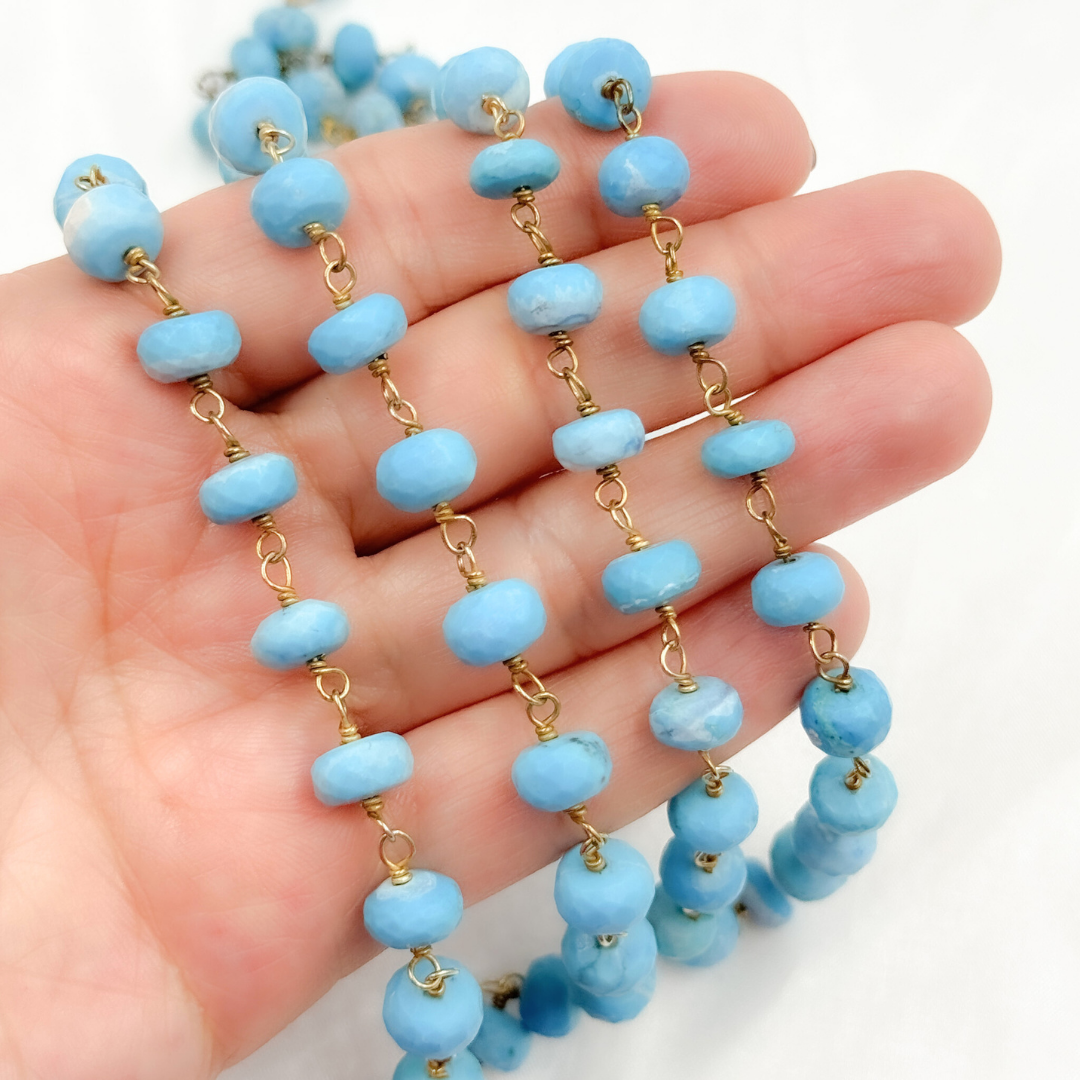 Turquoise Rondel Shape Gold Plated Wire Chain