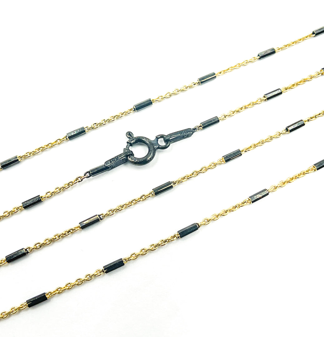 Gold Plated 925 Sterling Silver Chain with Black Rhodium Tubes. 21Necklace