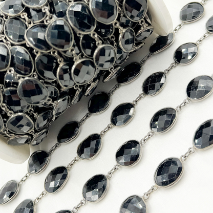 Black Spinel Organic Shape Bezel Oxidized Wire Chain