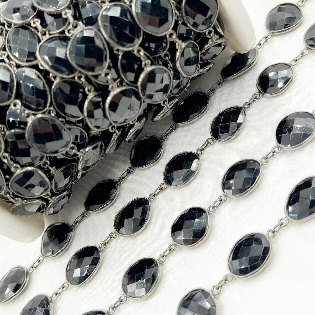 Black Spinel Organic Shape Bezel Oxidized Wire Chain. BSP63