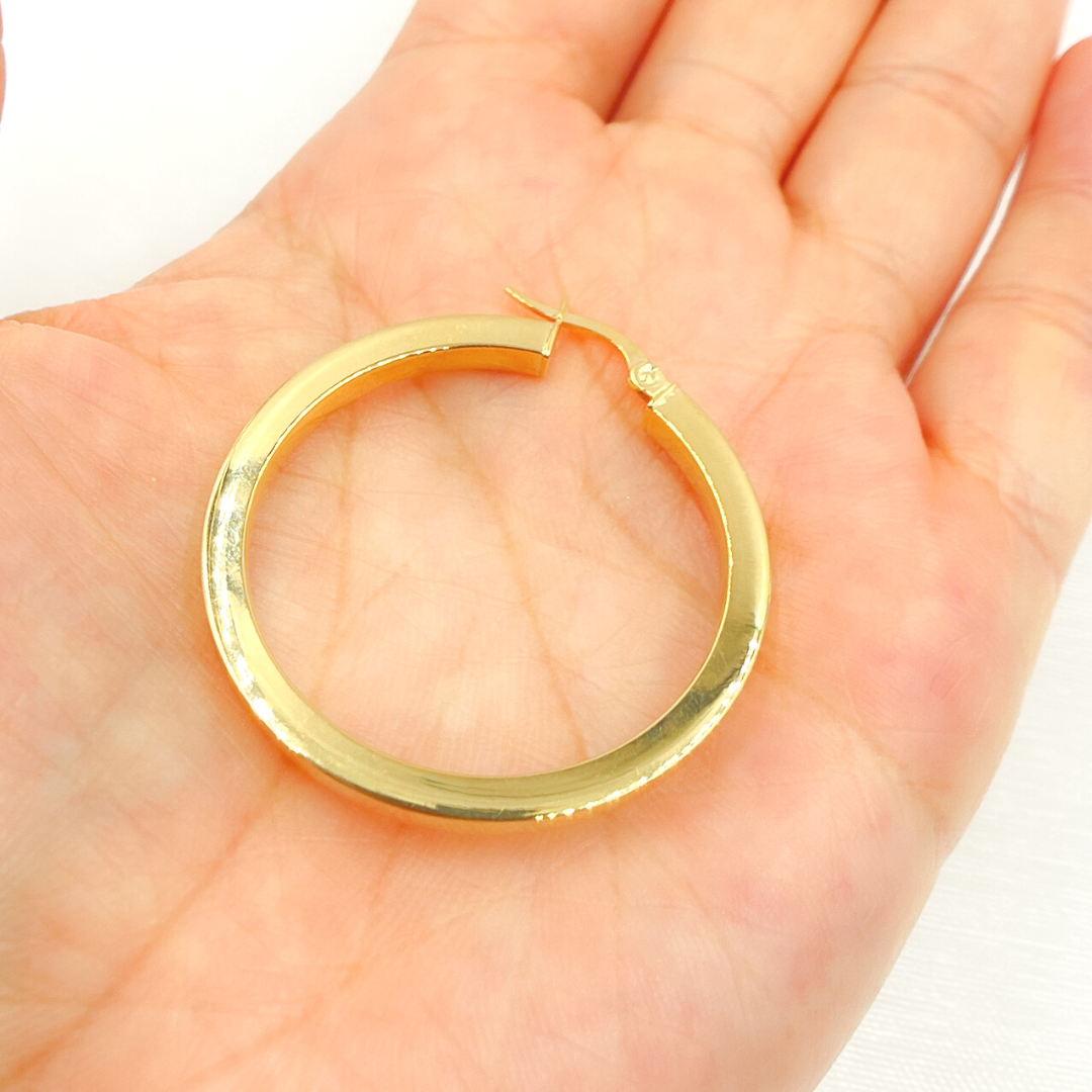 14K Solid Gold Hollow Flat Hoop