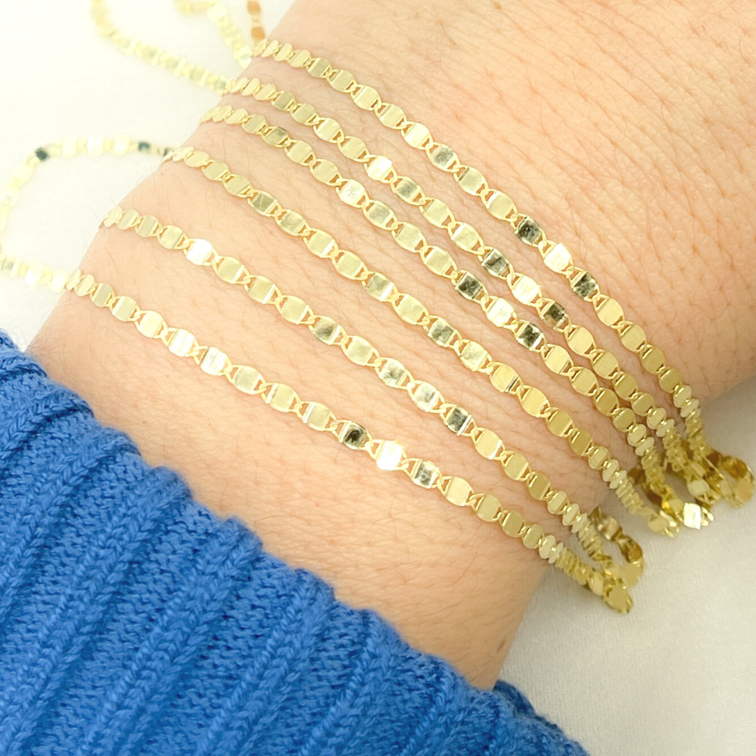 14K Solid Yellow Gold Mirror Marina Link Chain