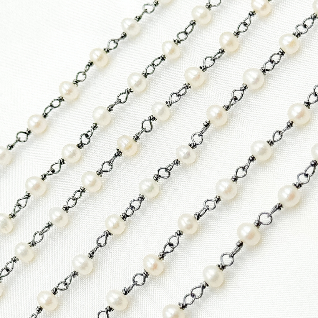 Freshwater Pearl Round Shape Oxidized Wire Chain.