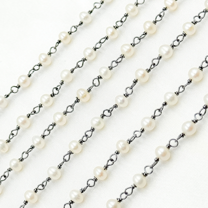 Freshwater Pearl Round Shape Oxidized Wire Chain.