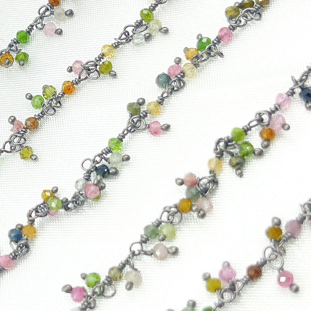 Multi Tourmaline Cluster Dangle Oxidized Wire Chain