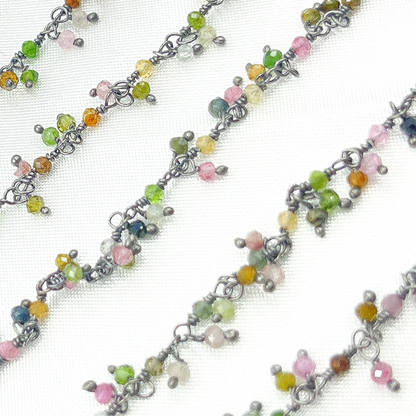 Multi Tourmaline Cluster Dangle Oxidized Wire Chain