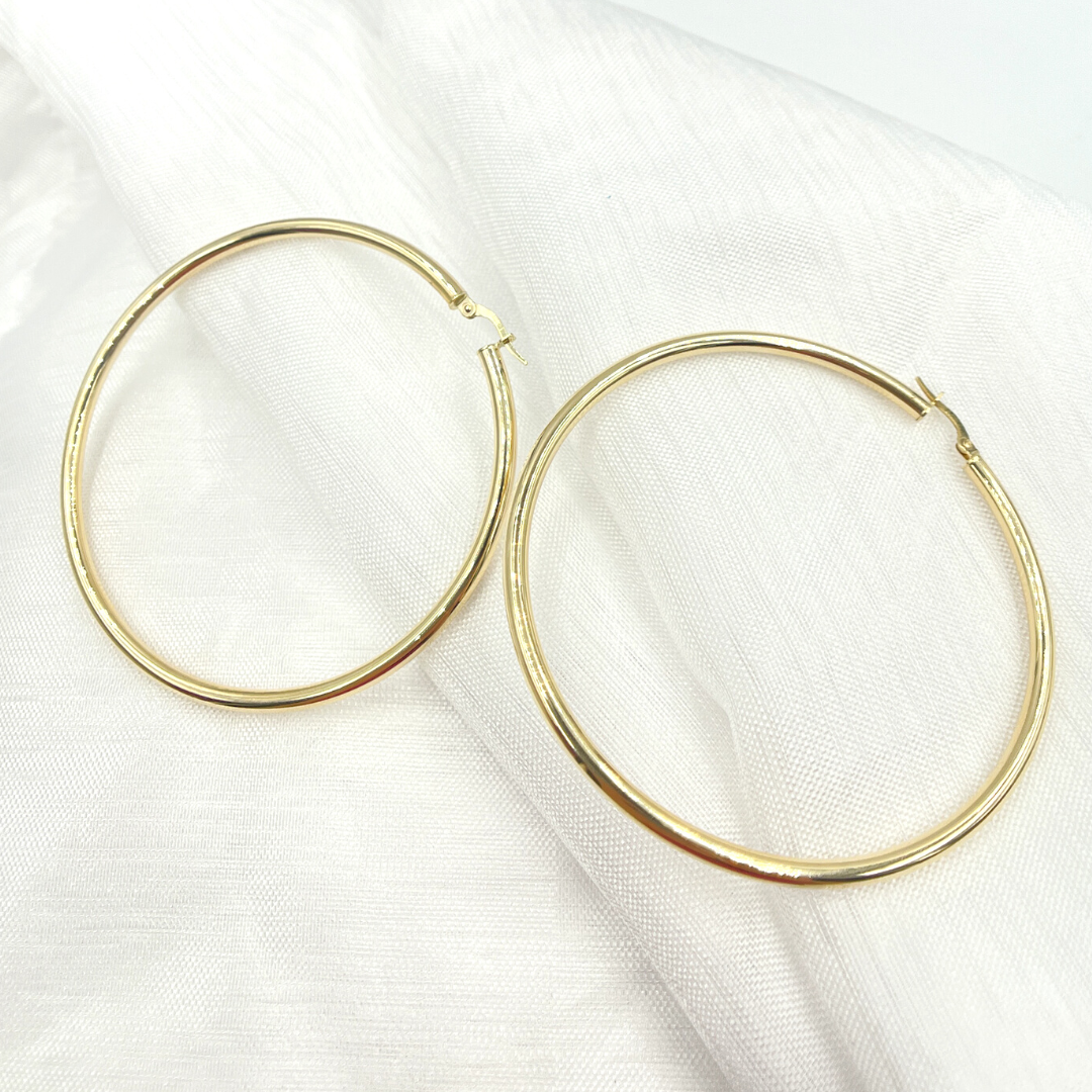 14K Solid Gold Hollow Smooth Hoop