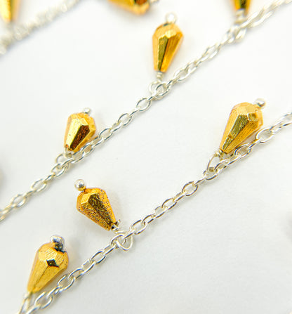 Golden Pyrite Drop Dangle 925 Sterling Silver Wire Chain.