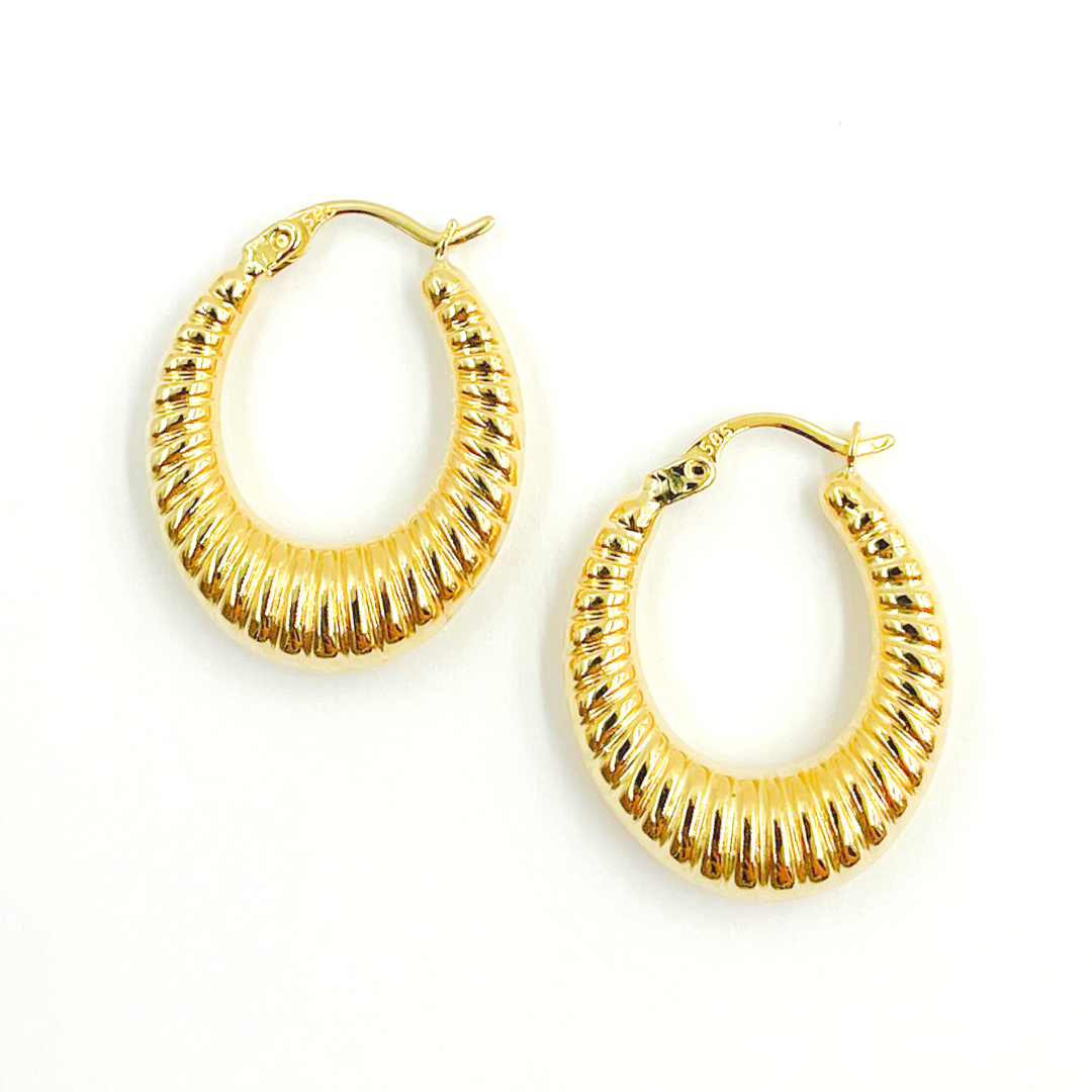 14K Solid Gold Chunky Croissant Hoop