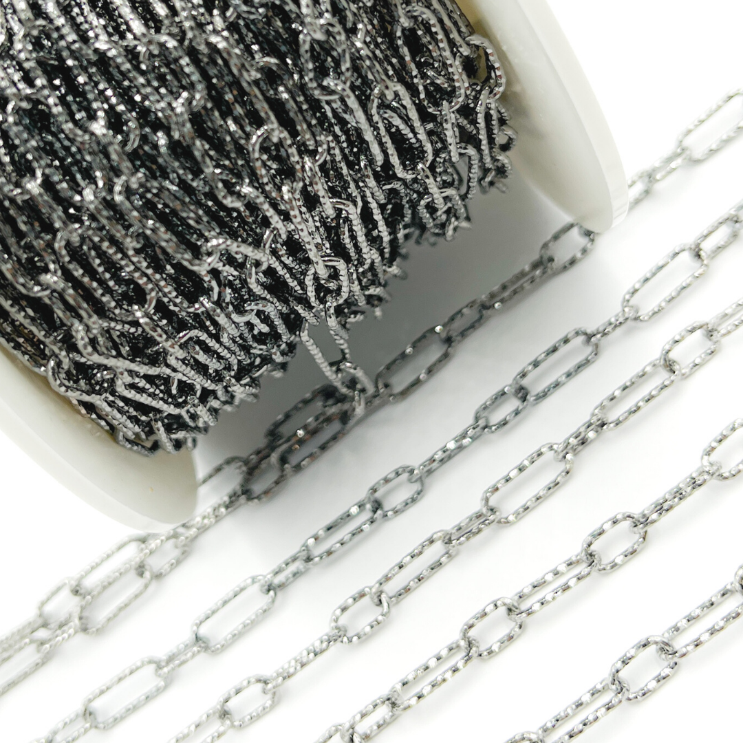 Sterling Silver Black Rhodium Diamond Cut Paper Clip Chain