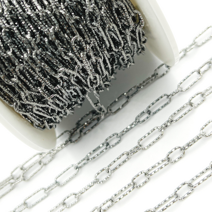 Sterling Silver Black Rhodium Diamond Cut Paper Clip Chain