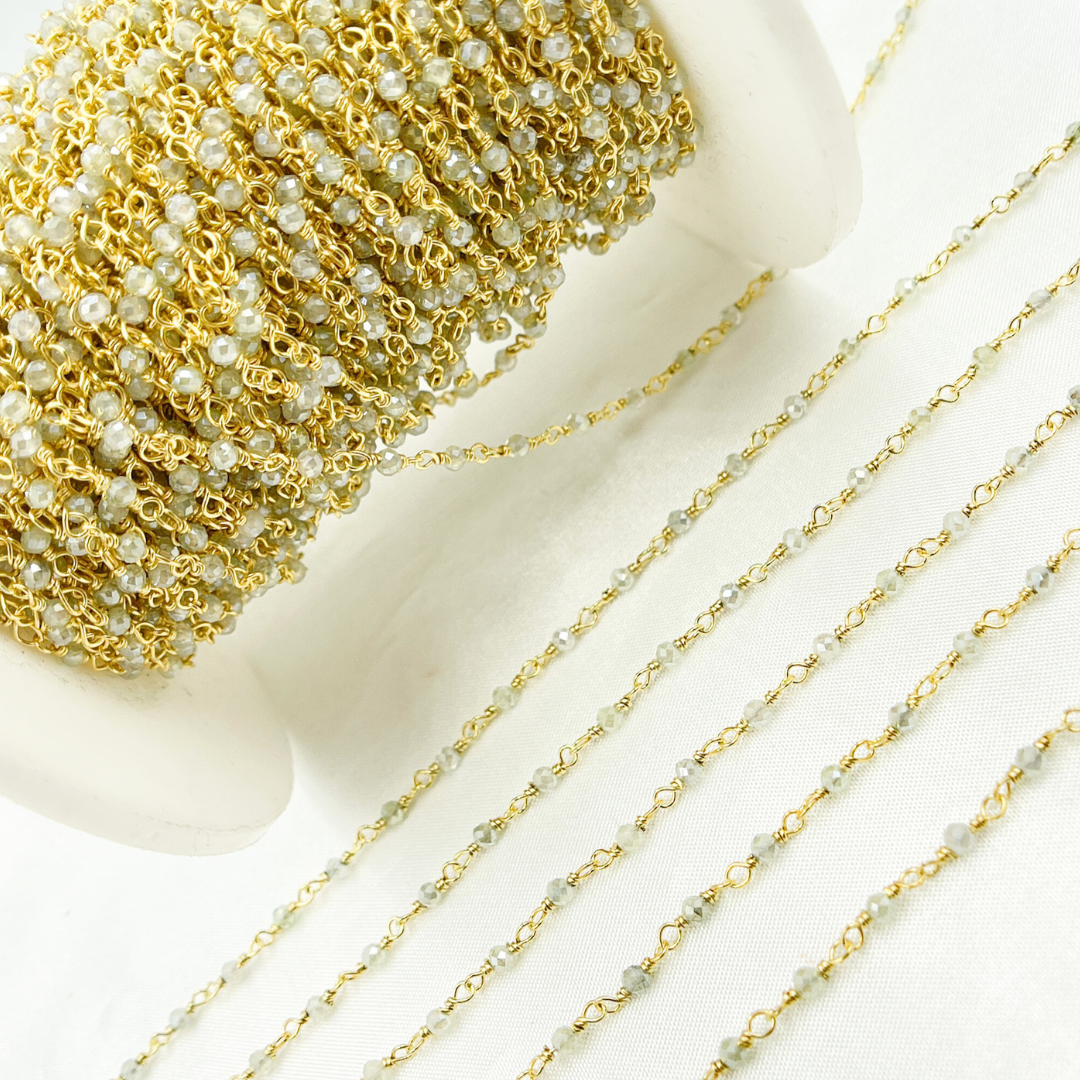 Coated Prehnite Gold Plated Wire Chain