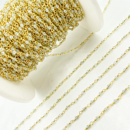 Coated Prehnite Gold Plated Wire Chain