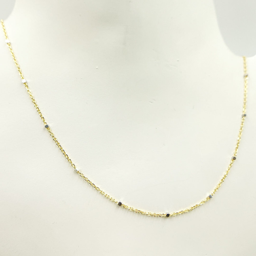 030R01TS4TP8BDB. 14K Solid Yellow Gold with White Gold Cubes Satellite Chain