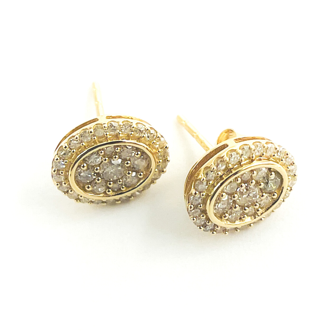 14K Solid Gold and Diamonds Oval Earrings. 