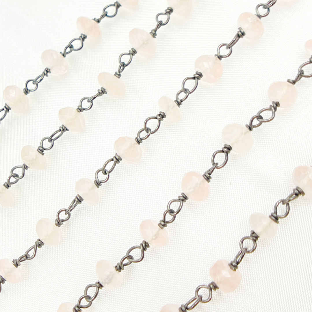 Rose Quartz Oxidized 925 Sterling Silver Wire Chain