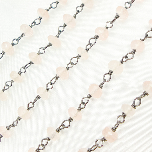 Rose Quartz Oxidized 925 Sterling Silver Wire Chain