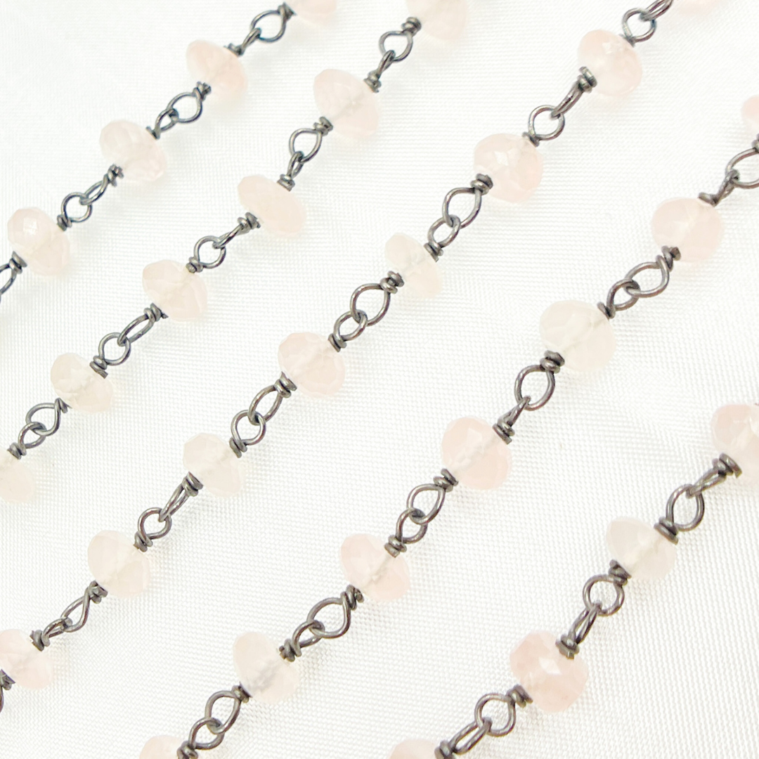 Rose Quartz Oxidized 925 Sterling Silver Wire Chain. RQ7