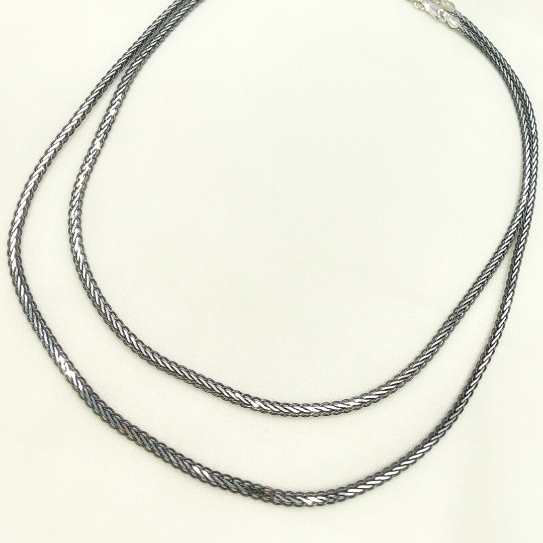 925 Sterling Silver & Black Rhodium Flat Wheat Necklace. 0502213SBNecklace