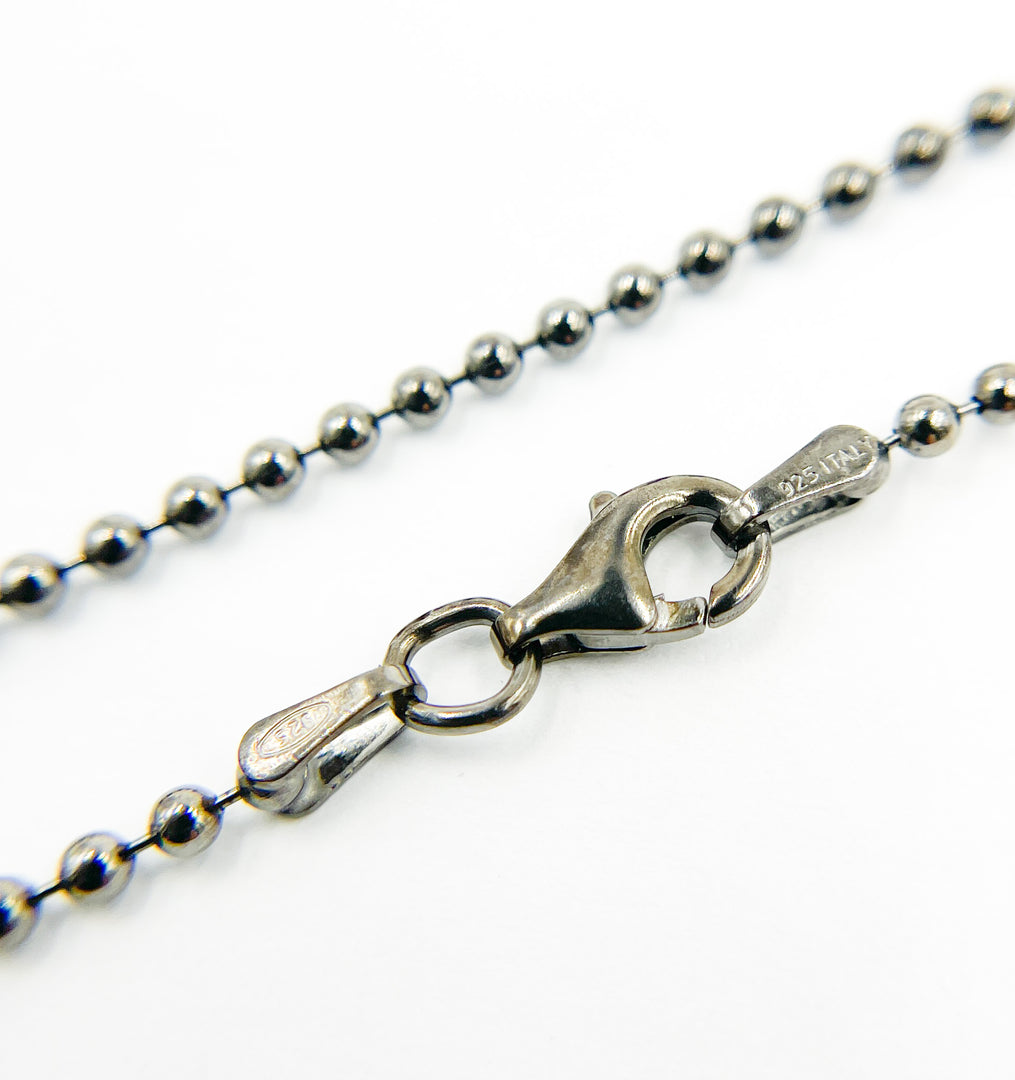 925 Sterling Silver Black Rhodium Ball Necklace Chain. 17Necklace