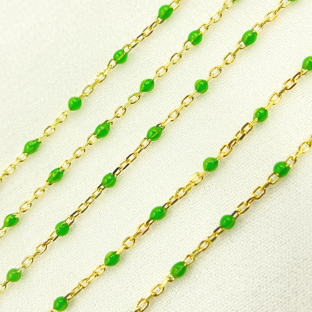  Gold Plated Sterling Silver Enamel Lemon Green Color Chain