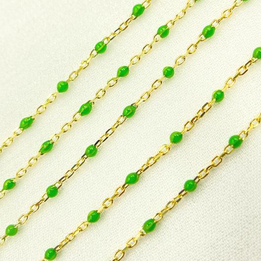  Gold Plated Sterling Silver Enamel Lemon Green Color Chain