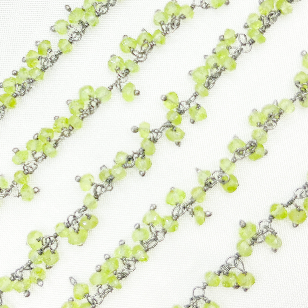 Peridot Cluster Dangle 3.5mm Oxidized Wire Chain.