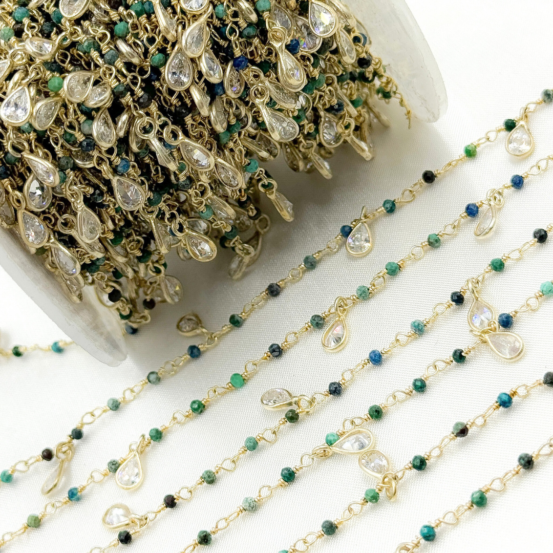Chrysocolla & CZ Dangle Oxidized Wire Chain