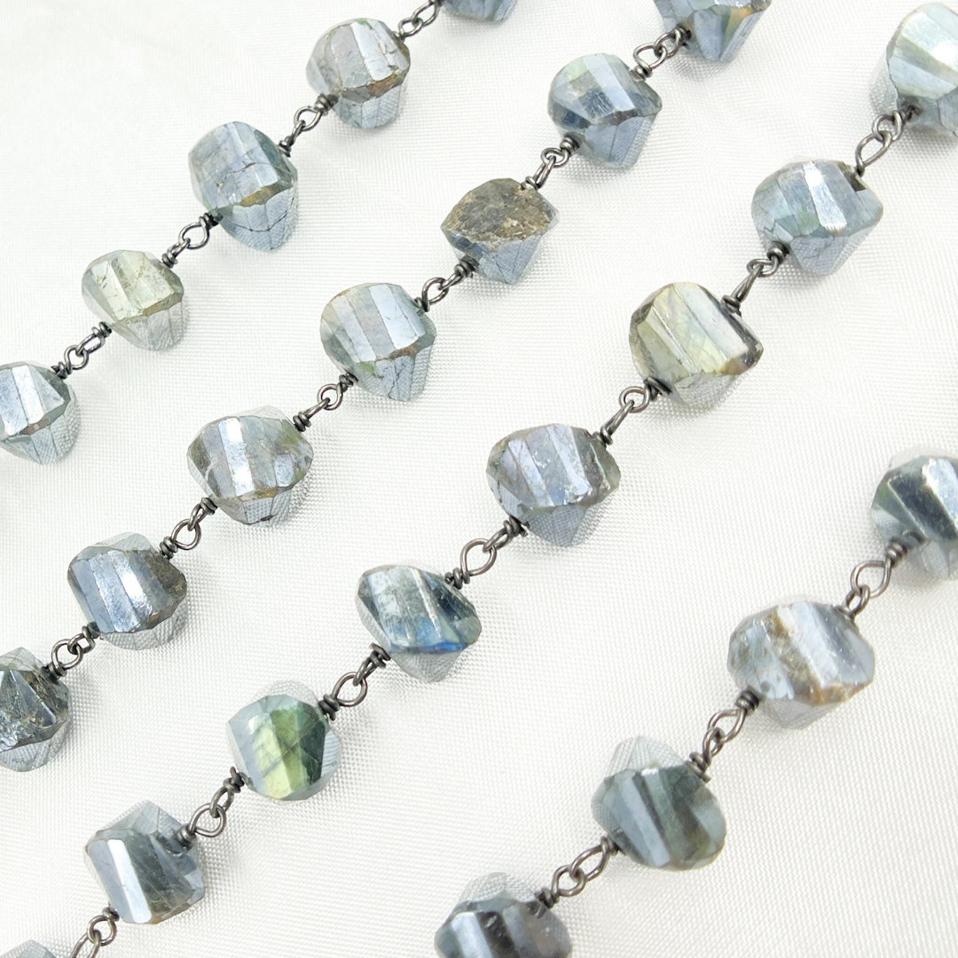 Coated Labradorite Nugget Shape Oxidized Wire Chain. CLB47
