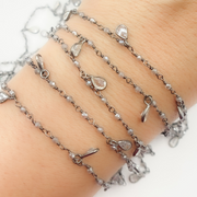 Coated Labradorite & CZ Dangle Oxidized Wire Chain