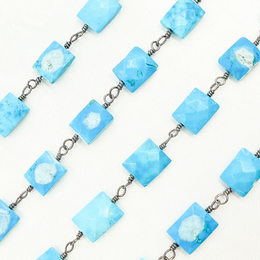 Turquoise Rectangle Shape Oxidized Wire Chain